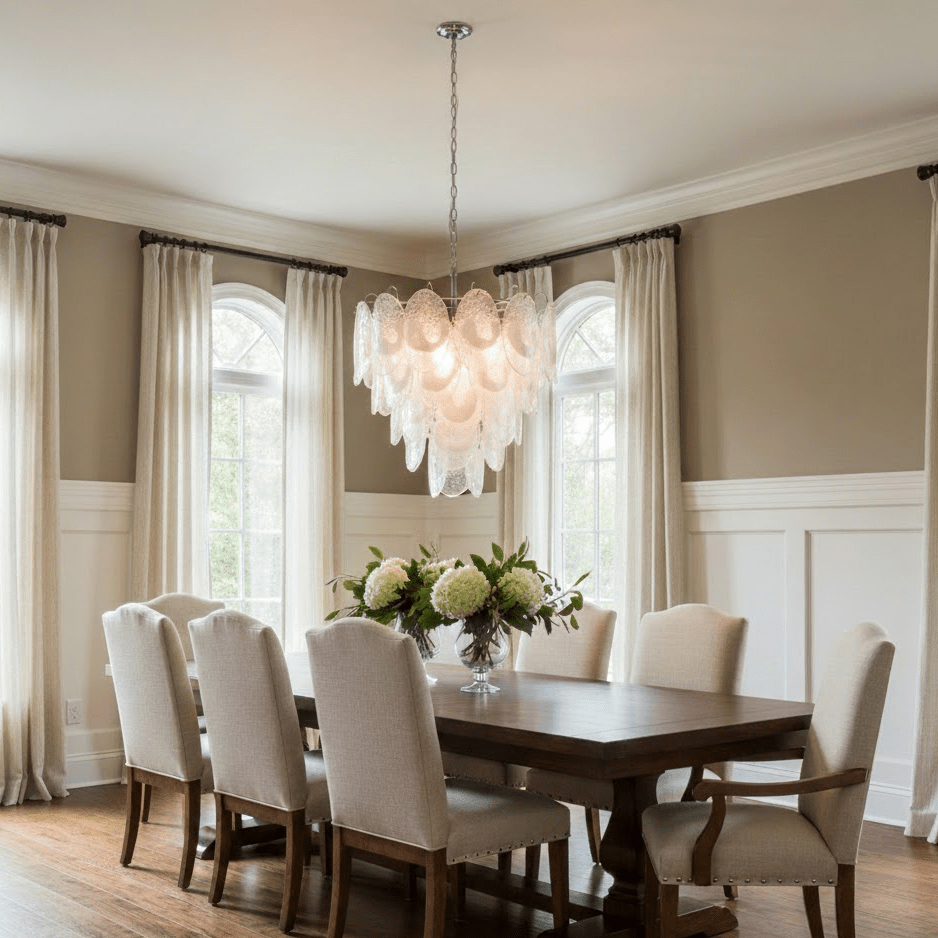 Frostelle Glass Chandelier – Hand-Cast Murano Style Pendant for Dining & Living Rooms