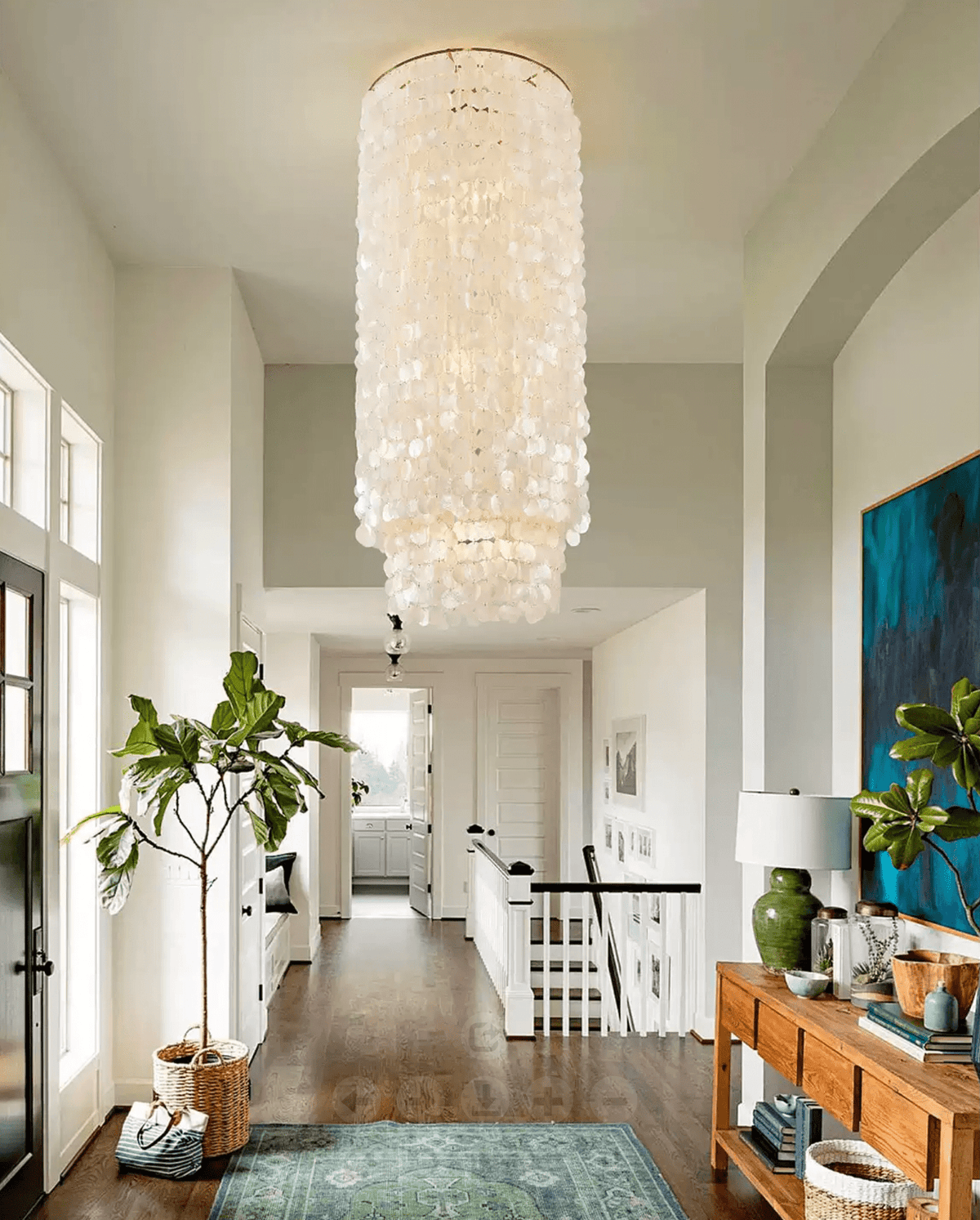 Capelia Column Chandelier – Modern Capiz Shell Pendant Light for Dining Room and Entryway