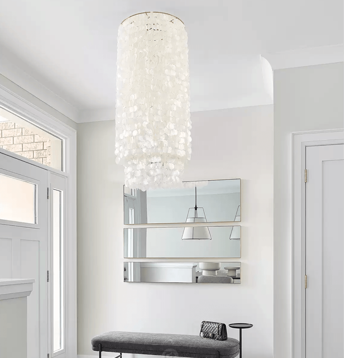 Capelia Column Chandelier – Modern Capiz Shell Pendant Light for Dining Room and Entryway
