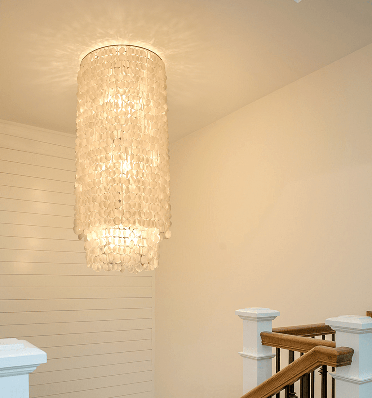 Capelia Column Chandelier – Modern Capiz Shell Pendant Light for Dining Room and Entryway
