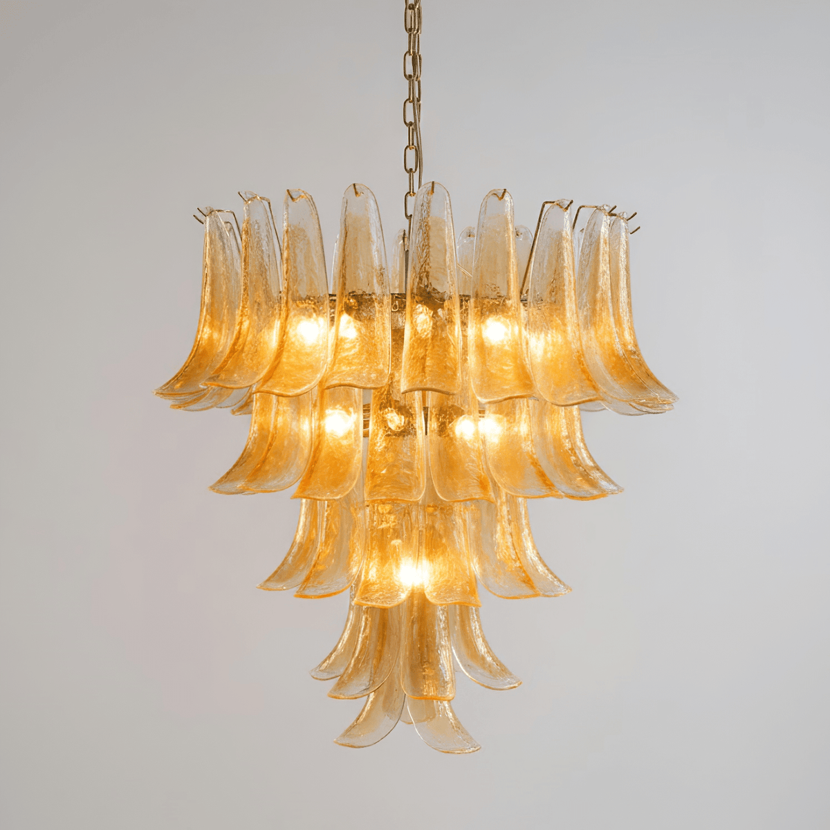 Amber Glass Petal Chandelier – Handcrafted Venetian Modern Pendant Light