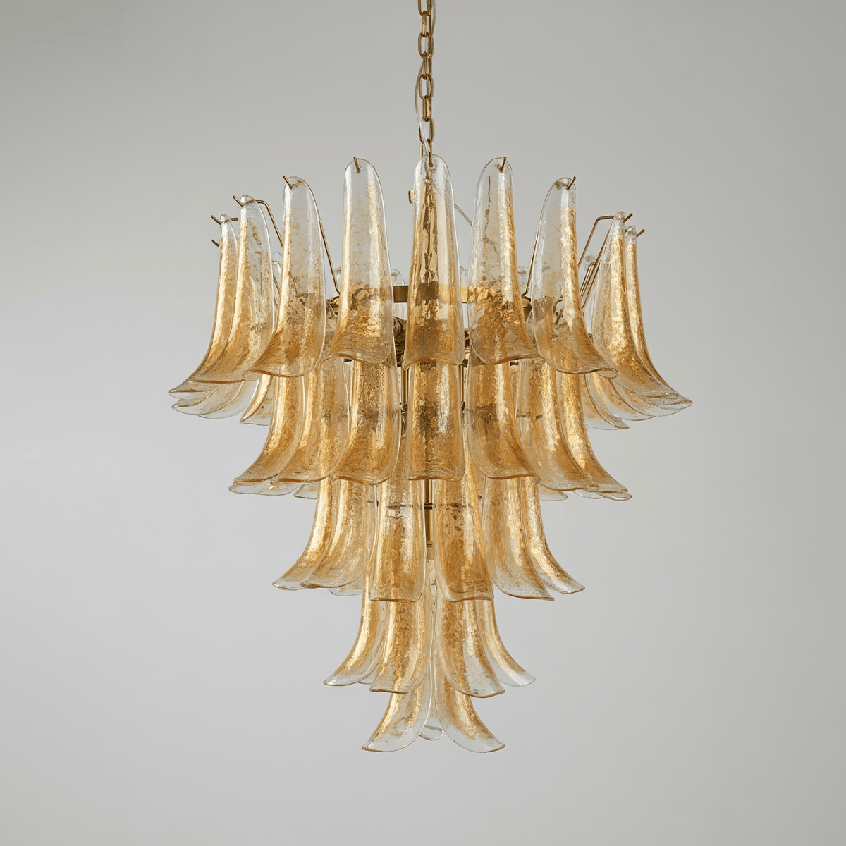 Amber Glass Petal Chandelier – Handcrafted Venetian Modern Pendant Light
