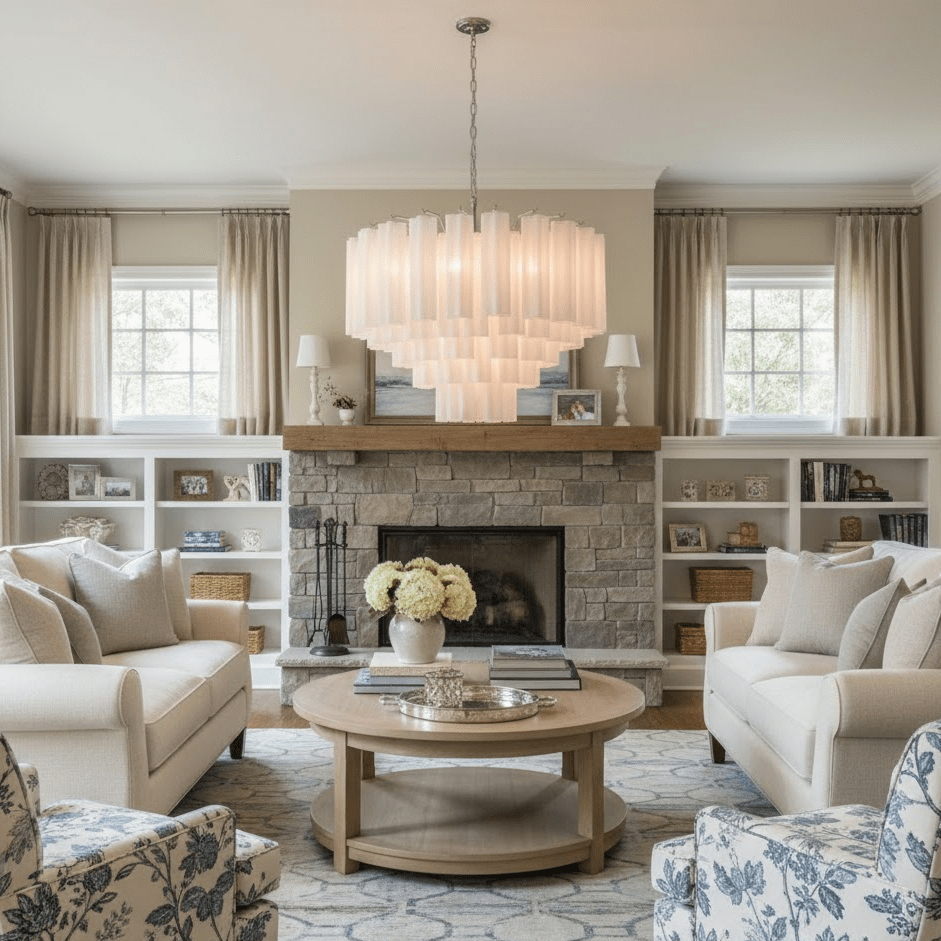 Vellune Cascade Chandelier – Modern Tiered Glass Pendant for Dining Room and Entryway