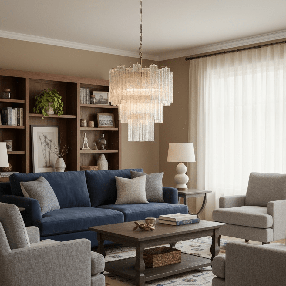 Frostveil Glass Chandelier – Modern Waterfall Pendant Light for Dining Room and Living Room