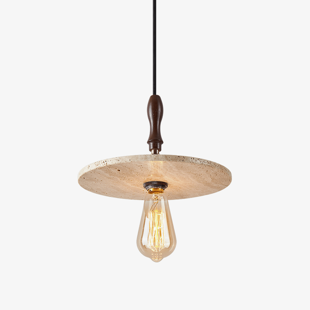Tavor Disc Pendant Light in Natural Travertine with Walnut Accent