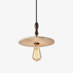 Tavor Disc Pendant Light in Natural Travertine with Walnut Accent