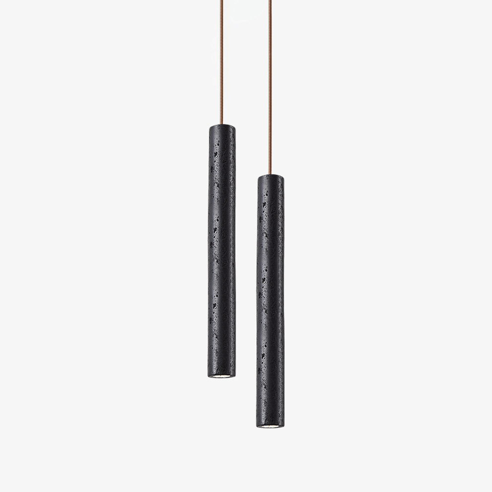 Volkan Black Travertine Tube Pendant Light – Modern Architectural Hanging Lamp