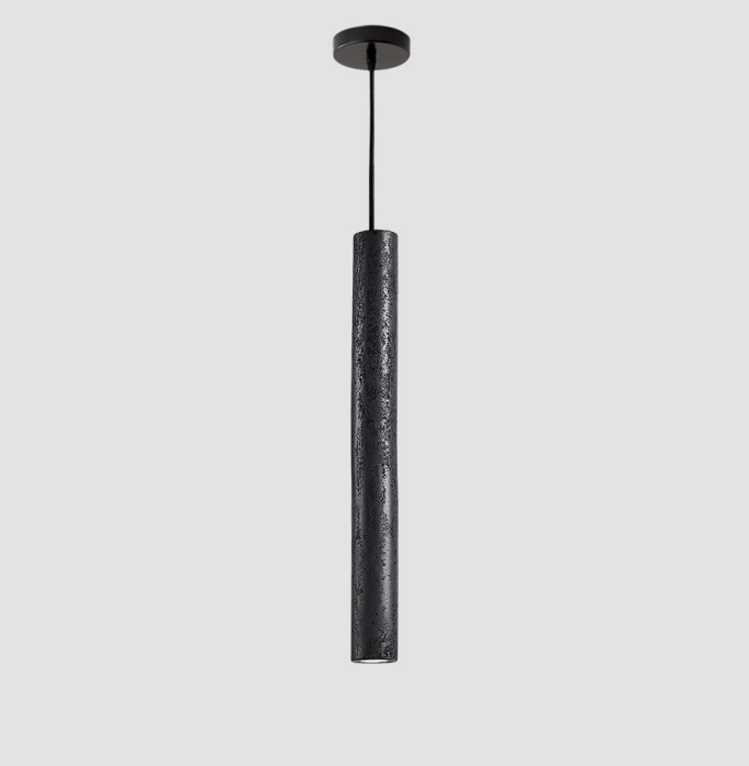 Volkan Black Travertine Tube Pendant Light – Modern Architectural Hanging Lamp