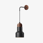 Vulkan Drop Wall Sconce in Black Travertine and Walnut