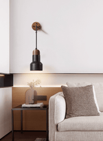 Vulkan Drop Wall Sconce in Black Travertine and Walnut