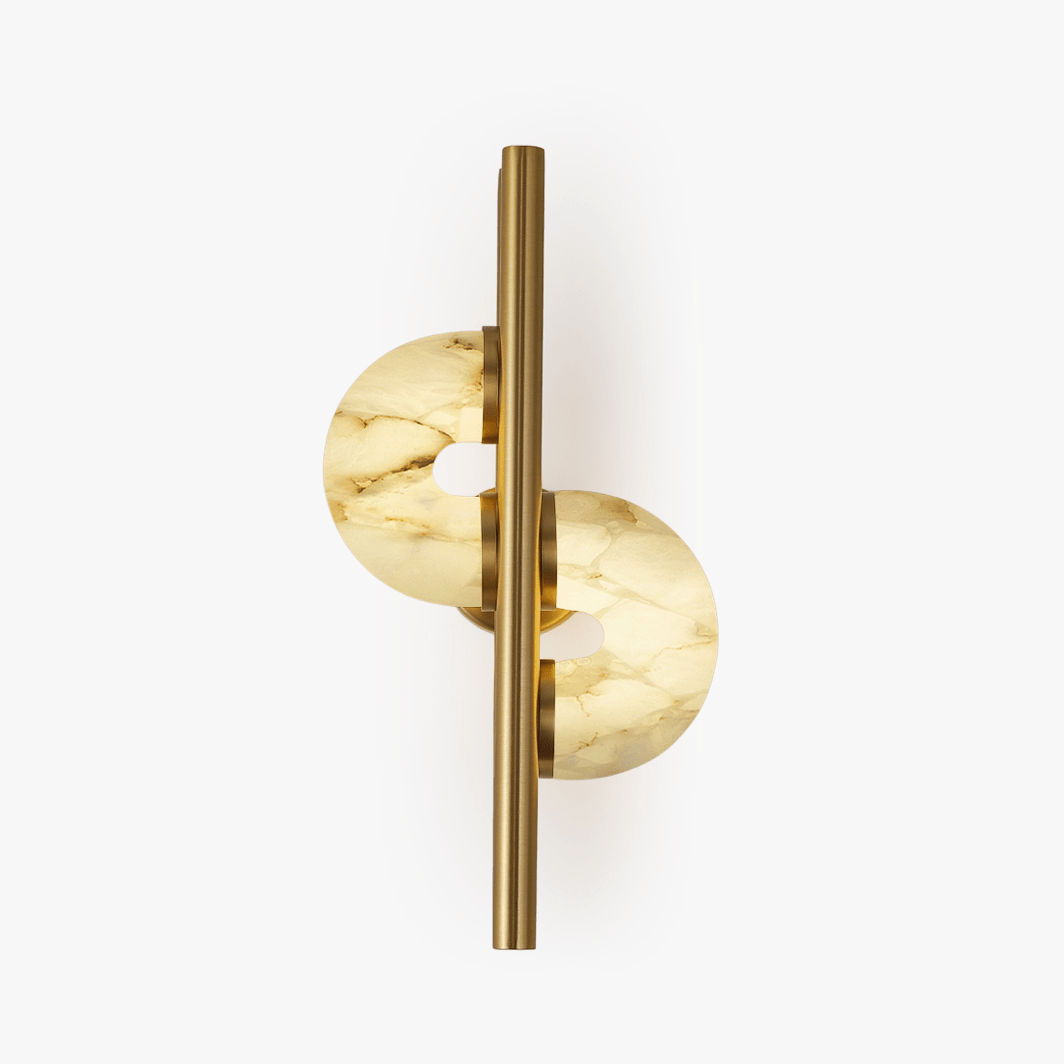 Aurelia Alabaster Wall Sconce in Brushed Gold, Dual Disc LED Light
