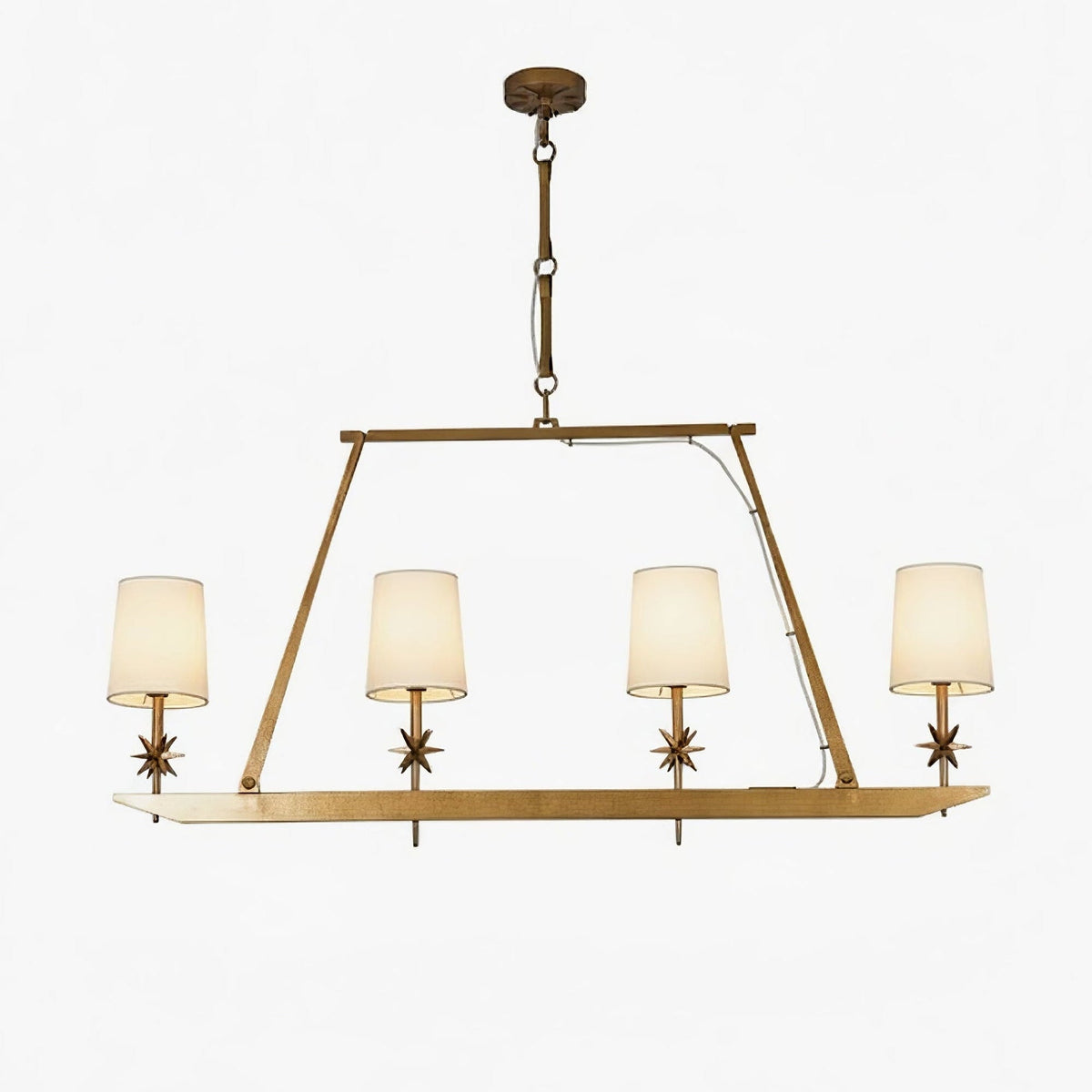 Stellar Frame Linear Chandelier in Brass with Fabric Shades