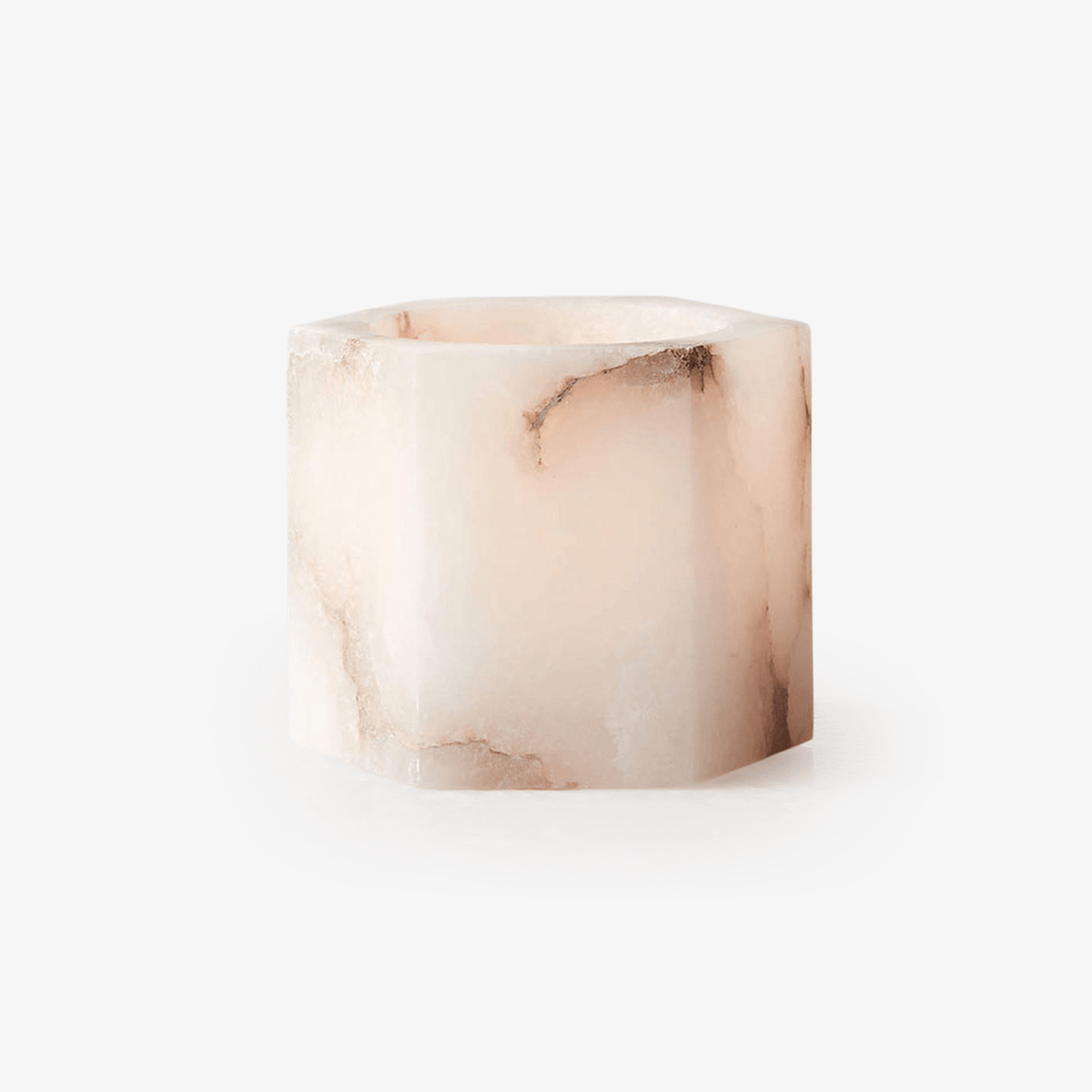 Sculpted Alabaster Cube Candle Holder – Ambient Glow for Modern Interiors