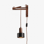 Walnut Swing Arm Wall Sconce with Black Travertine Shade