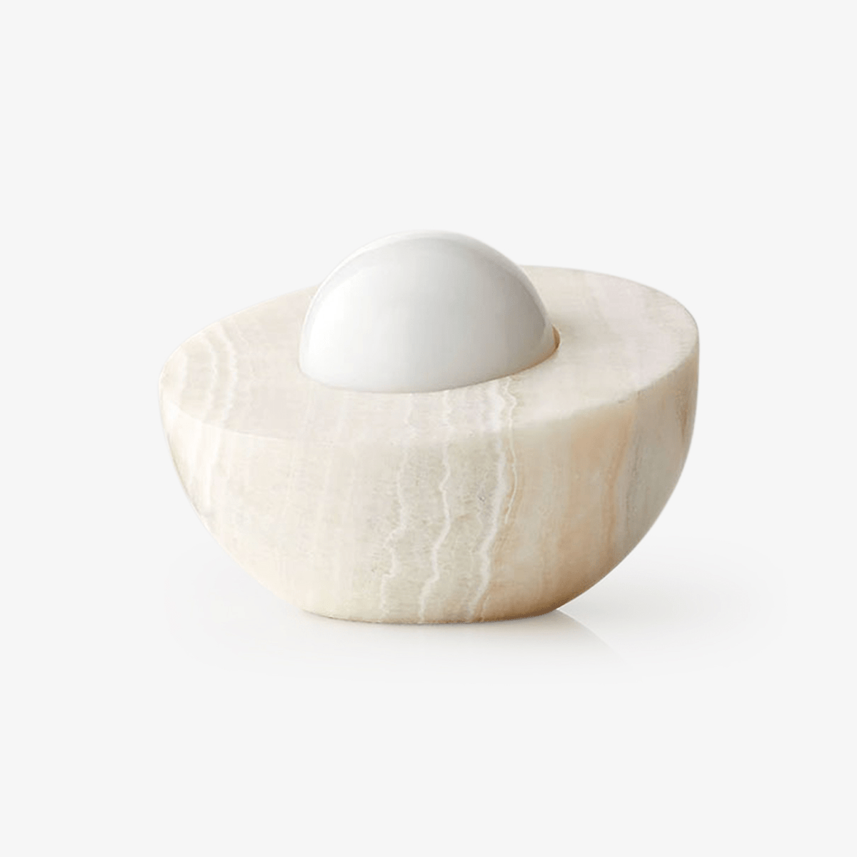 Halo Pebble Stone Table Lamp – Natural Onyx Base with Frosted Glass Globe