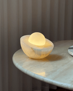 Halo Pebble Stone Table Lamp – Natural Onyx Base with Frosted Glass Globe