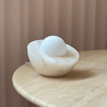 Halo Pebble Stone Table Lamp – Natural Onyx Base with Frosted Glass Globe