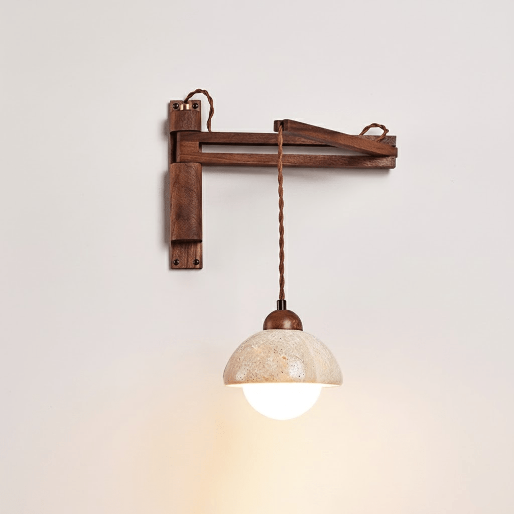 Tavon Cantilever Wall Sconce in Walnut and Travertine