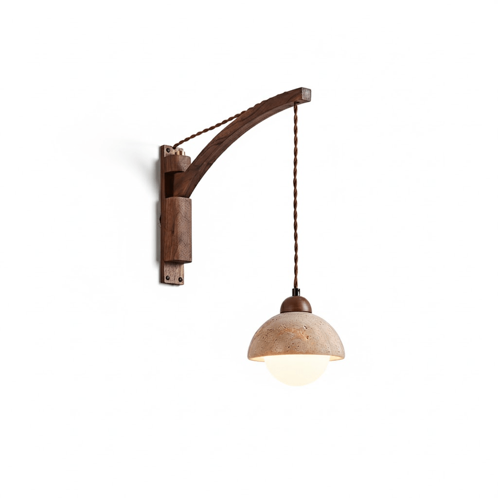 Tavon Cantilever Wall Sconce in Walnut and Travertine