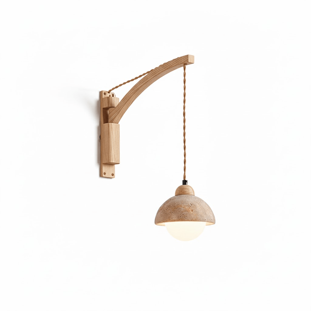 Tavon Cantilever Wall Sconce in Walnut and Travertine