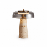 Strata Table Lamp in Yellow Travertine with Smoked Glass Shade