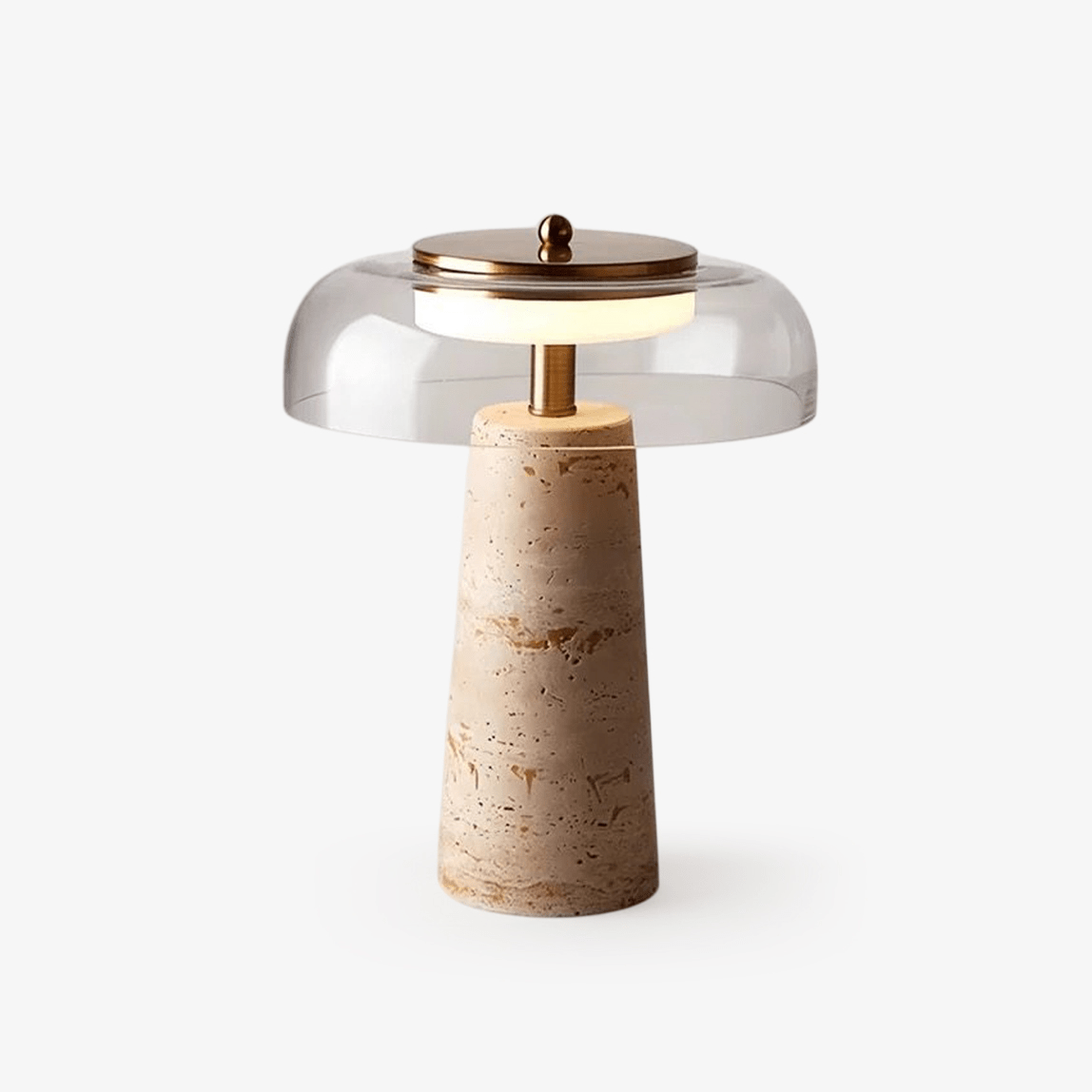 Strata Table Lamp in Yellow Travertine with Smoked Glass Shade
