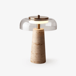 Strata Table Lamp in Yellow Travertine with Smoked Glass Shade