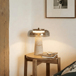 Strata Table Lamp in Yellow Travertine with Smoked Glass Shade