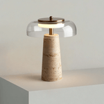 Strata Table Lamp in Yellow Travertine with Smoked Glass Shade
