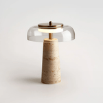 Strata Table Lamp in Yellow Travertine with Smoked Glass Shade