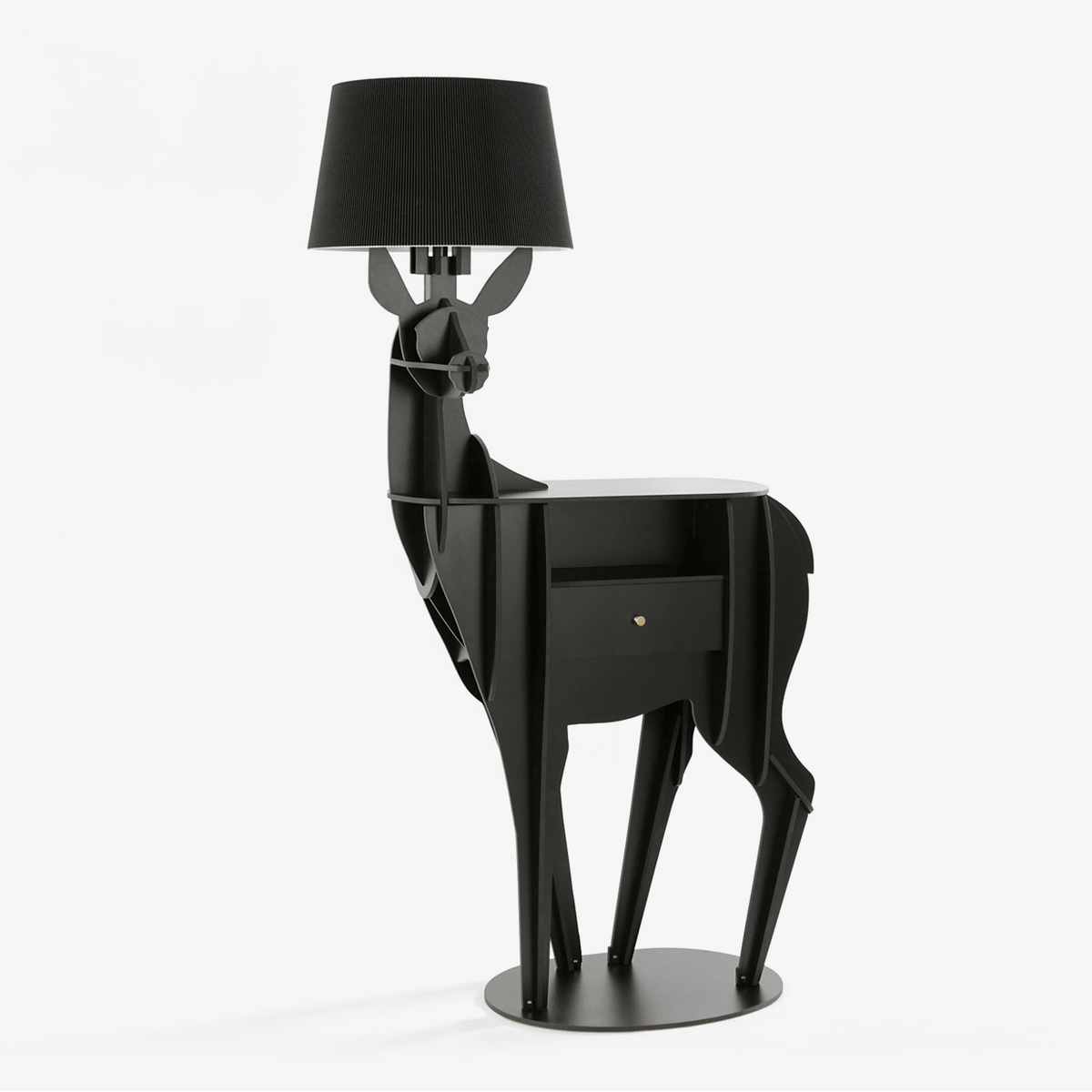 Cervus Deep Floor Lamp with Side Table and Storage, Matte Black