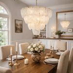 Layered Glass Petal Chandelier – Modern Brass & Glass Pendant Light for Dining Room and Living Room