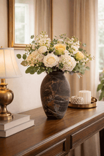 Noir Vein Stone Vase – Sculptural Marble Decor for Refined Interiors