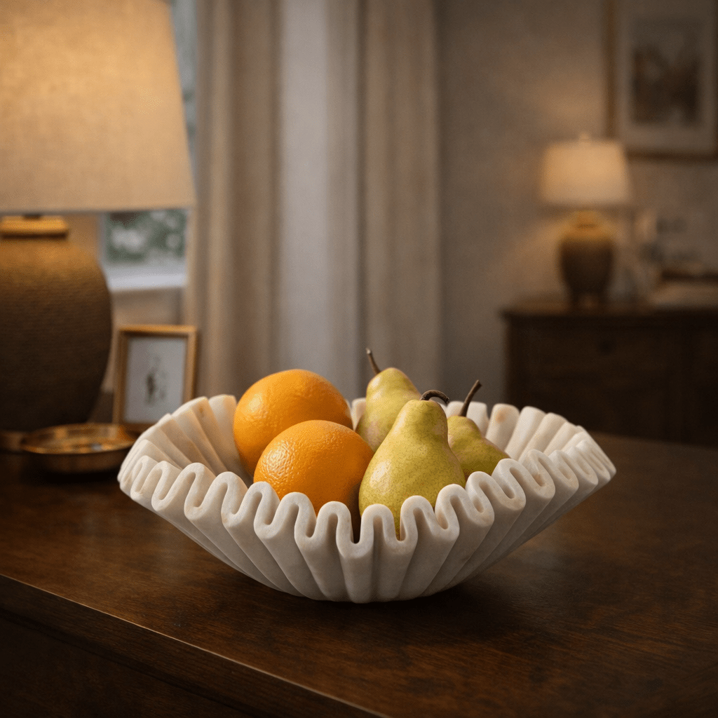 Fluted Marble Catchall Tray with Sculptural Fold Design