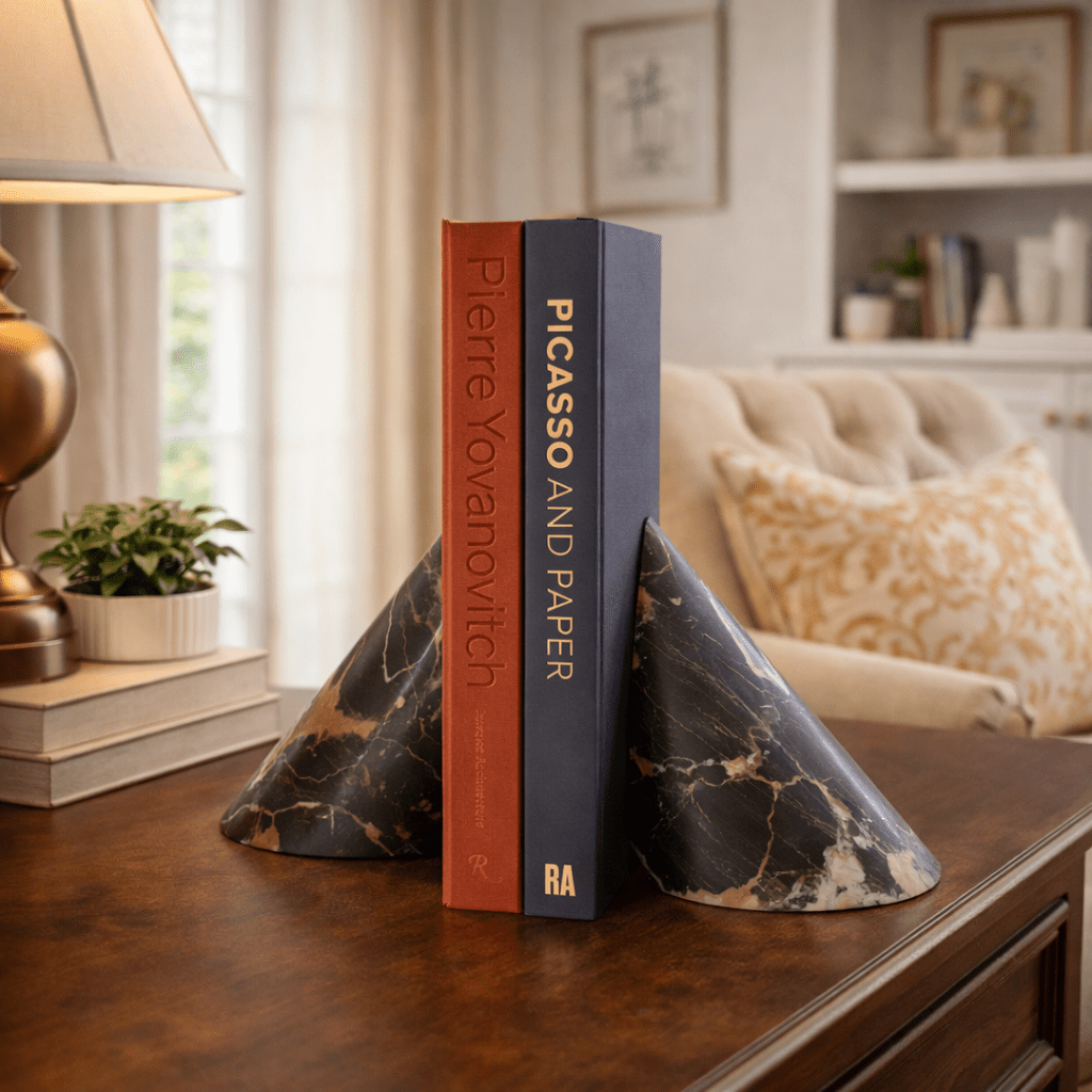 Sculptural Marble Bookends in Natural Stone for Modern Interiors