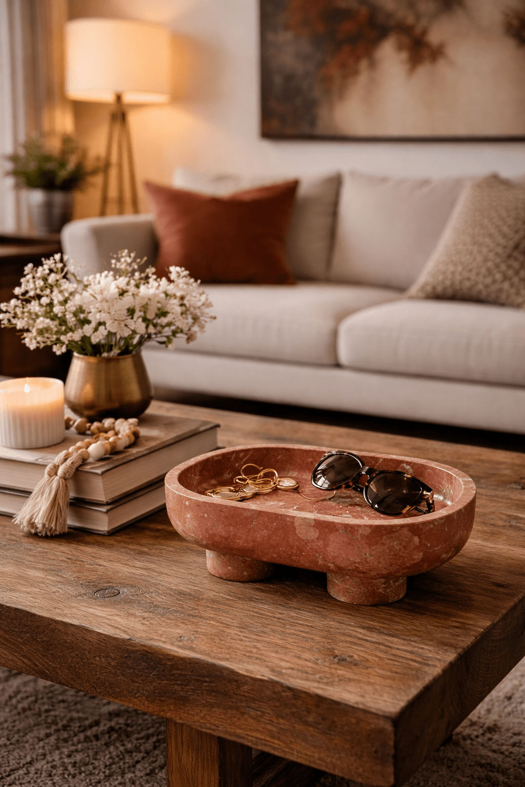 Luna Marble Tray in Natural Stone for Elegant Interiors