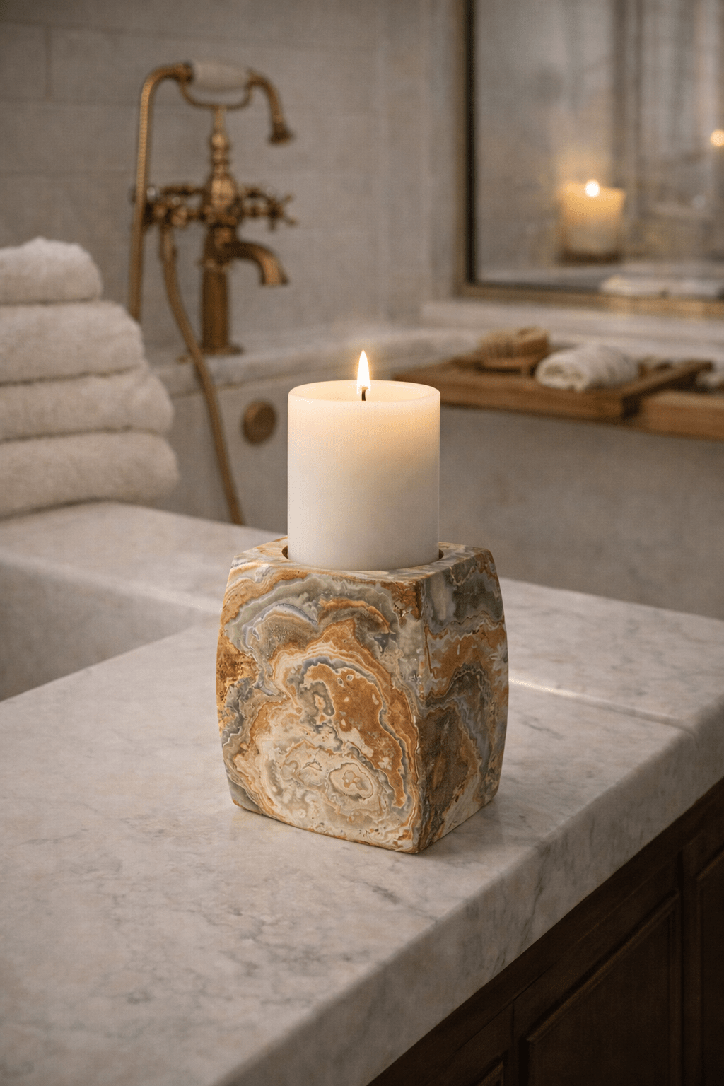 Elara Agate Candle Holder – Natural Stone Table Decor