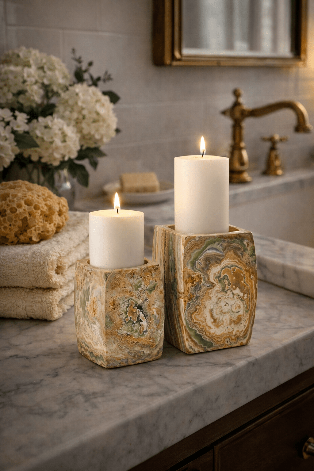 Elara Agate Candle Holder – Natural Stone Table Decor