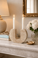 Rowan Sculptural Travertine Candle Holder in Natural Yellow Stone