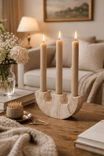 Rowan Sculptural Travertine Candle Holder in Natural Yellow Stone