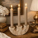 Rowan Sculptural Travertine Candle Holder in Natural Yellow Stone