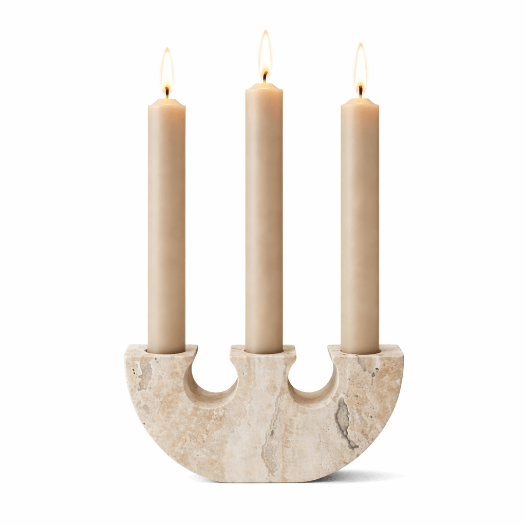 Rowan Sculptural Travertine Candle Holder in Natural Yellow Stone