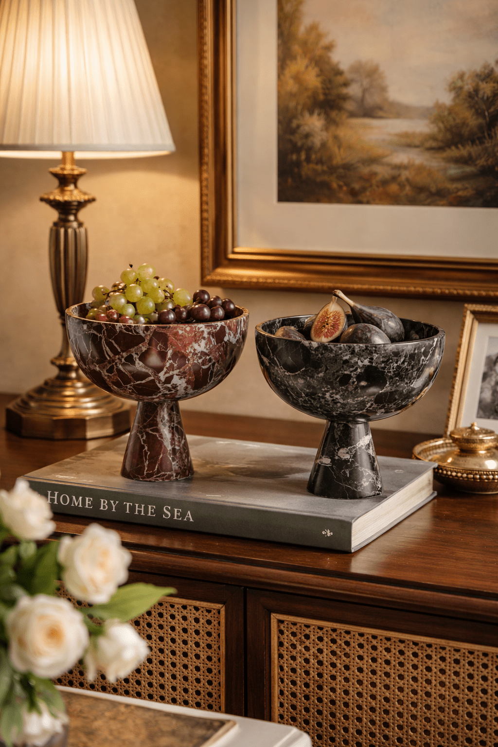 Rowan Stone Display Bowl – Sculptural Marble & Travertine Decor Accent