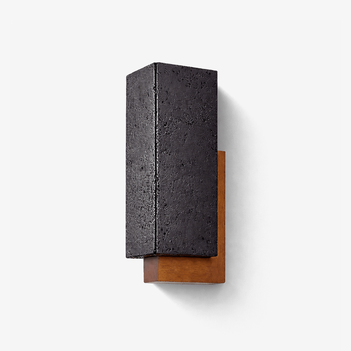 Obsidian Glow Wall Sconce — Black Travertine & Walnut Geometric Wall Light