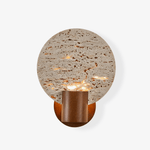 Solis Travertine Round Wall Sconce in Walnut and Yellow Travertine