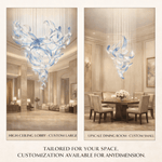 Brush Art Glass Chandelier — Sculptural Blue & Clear Glass Pendant Light