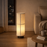 Kanso Glow Floor Lamp – Modern Minimalist Fabric Shade with Walnut Wood Base