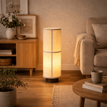 Kanso Glow Floor Lamp – Modern Minimalist Fabric Shade with Walnut Wood Base