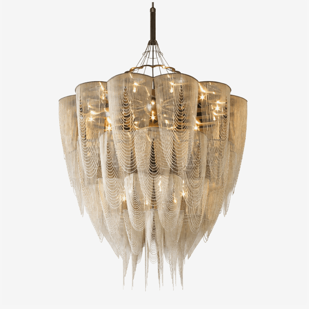 Cascade Aluminum Chain Chandelier – Modern Sculptural Pendant Light for Dining and Living Spaces