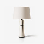 Luxe Leather Table Lamp with Fabric Shade for Modern Interiors